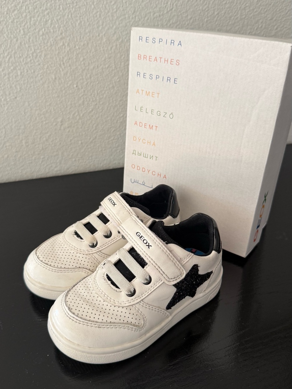 Geox Kids White Leather Sneakers with Black Star Accent